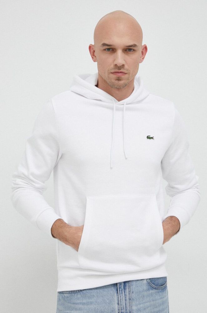 Кофта Lacoste чоловіча колір білий з капюшоном однотонна SH9623-031