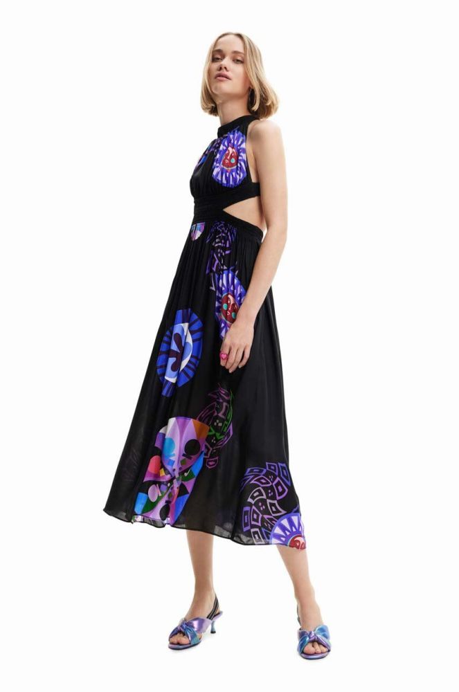 Сукня Desigual midi розкльошена колір барвистий (3217071)